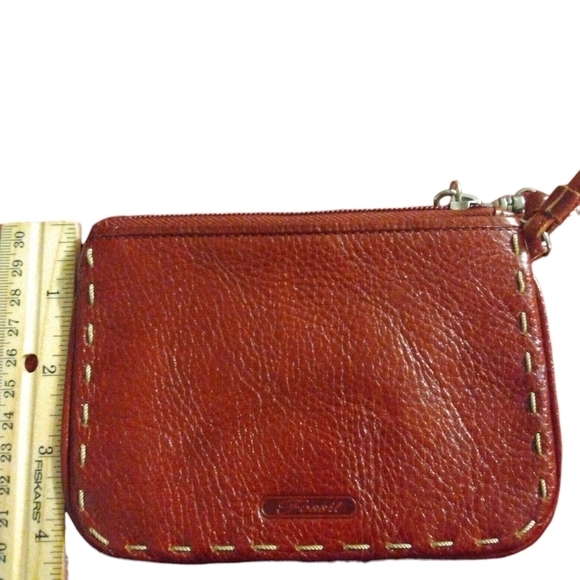 Fossil Wristlet Genuine Leather Coin Holder Style Deep Wine Red Zipper Top - Picture 8 of 8